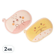 푸트로랩 부드러운 극세사 스펀지 목욕 타올 2종 세트, 옐로우, 핑크, 2세트