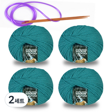 New Annie羊毛編織線 50g x 4入 + 環形針, 2套, 6033午夜綠