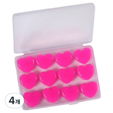 루네온 심플 소음방지 수면 귀마개 하트 진달래색, 4개, 12개입