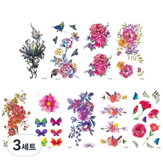 Funny Seller 紋身貼紙 9件組, 彩色花朵 9張, 3套