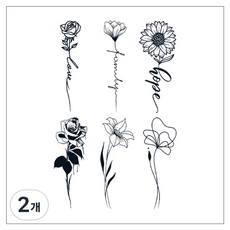 gelluna 半永久黑色花朵字母手腕側腰海娜身體紋身貼紙 T-196, A款, 2個