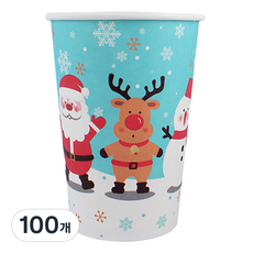 종이마을 크리스마스 테이크 아웃 종이컵 380ml 산타와프렌즈, 100개