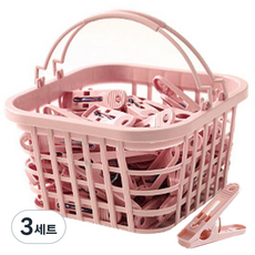 라인스미스 빨래 집게 30p + 바구니 세트, 핑크, 3세트