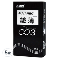 Fuji Latex 纖薄003 保險套 亮黑, 12個, 5盒