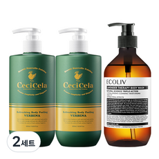 쎄씨쎌라 리프레싱 바디필링 500ml x 2p + 에코리브 라벤더테라피 바디워시 500ml 세트, 2세트
