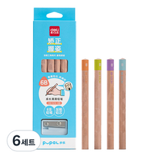 deLi 得力 Jumbo Easy Grip矯正鉛筆 6B+削筆器組 HC123, 隨機出貨, 6套