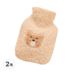 퀵살림 방한 귀여운 보온 물주머니 11 살구 곰 머리 1000ml, 2개