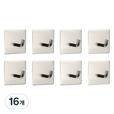 홈바내쓰 스텐304 다용도 접착식 걸이 고리형 후크, 실버, 16개