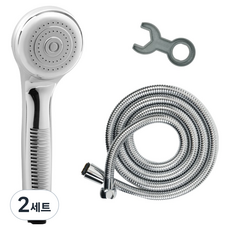 두진 욕실 베이직 기본형 샤워기 헤드 + 황동 스텐 메탈 샤워기호스 2m 세트, 혼합색상, 2세트