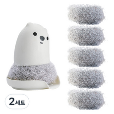 에이비엠코리아 곰돌이 손잡이 아크릴 수세미 본품 화이트 + 리필 5p 세트, 2세트
