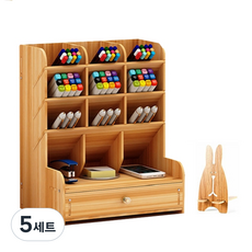 아토바스켓 DIY 멀티꽂이함 서랍형 + 핸드폰거치대, 브라운, 5세트