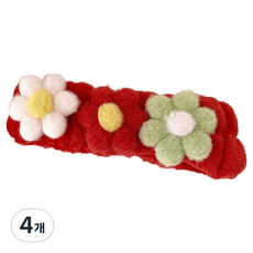 Nalli Sisters 花朵造型洗臉髮帶, 4個, 紅色