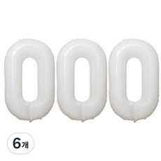 joyparty 銀箔氣球 數字0 大, 白色, 6個