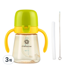 메똔느 PPSU M5 추 빨대컵, 그린, 3개, 200ml