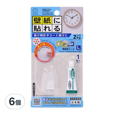 KOKUBO 小久保工業所 掛勾, 壁紙用, 2kg承重, L尺寸, 6個, 透明