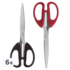 델리 다용도 오피스 가위 210mm, 블랙, 레드, 6개