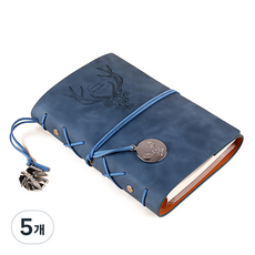 fromarte 復古鹿印章6孔皮革萬年空白A6手帳, 藍色, 5個