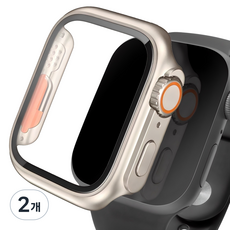 아이몰 애플워치 호환 울트라st 9H 강화유리 풀커버 프레임 케이스, 티타늄골드, 2개