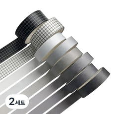 미빌 문구 베이직 패턴 마스킹 테이프 8종 세트, 블랙화이트, 2세트