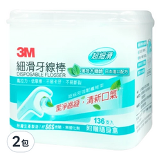 3M 細滑牙線棒 薄荷木糖醇, 8cm, 136支, 2盒