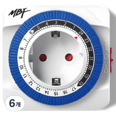 엠비에프 24시간 절전형 타이머 콘센트 스위치 1구 MBF-TSW24A, 78mm, 혼합색상, 6개