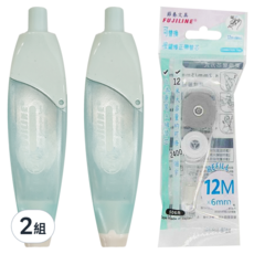 TEMPO 節奏牌 FUJILINE 修正帶 12米大容量2+1芯組合包,按鍵式替換帶, 6mm x 12M, 綠色, 2組