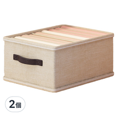 小麥購物 大容量日式布藝可折疊衣物收納盒 附蓋 12格, 米色, 2個