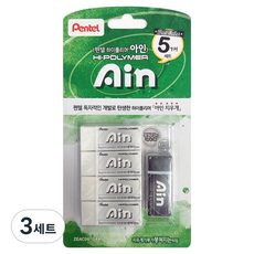 Pentel 飛龍文具 Ain 4+1 白色橡皮擦套組 中, 混合顏色, 3套