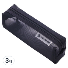 나홈 대용량 메쉬 투명 필통, 블랙, 3개