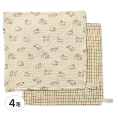 Modern House L 厚實4層家用紗布抹布 綠色胖貓, 4個