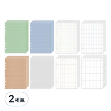 lucalab 6孔活頁補充內頁 方格筆記 長版 8款 x 8p 套組, 2套, 64張