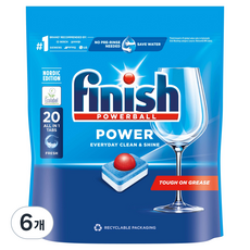 피니시 파워볼 탭스 식기세척기용 세제 17g 20p, 340g, 6개