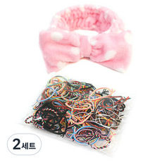 Rumours 蝴蝶結洗臉用髮帶組 HU081+HU073, 粉紅色的白點, 2組