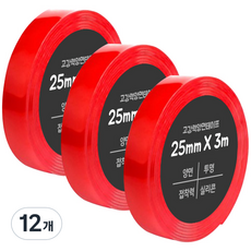 DADA 超強力矽膠壓克力泡棉雙面膠帶 25mm x 3m, 單一顏色, 12個