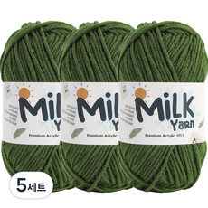 니뜨 밀크얀실 뜨개실 50g x 3p + 코튼라벨 세트, 5세트, 26모스그린