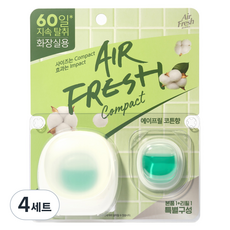 에어후레쉬 컴팩트 비치형 화장실용 방향제 본품 6ml + 리필 6ml 세트, 12ml, 4개, 에이프릴 코튼향