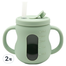 맘앤리틀 베이비 땅콩 실리콘 3in1 빨대컵, Pistachio Green, 2개, 150ml