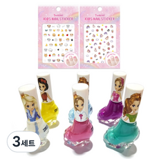 2迷你兒童公主美甲+指甲貼套組 T017T018, 6種水性指甲油+2種貼紙, 3組