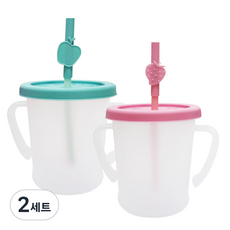 아가프라 매직 빨대컵 S 2종 + 과일탑 세트, 300ml, 2세트, 민트 + 핑크(컵), 랜덤 발송(과일탑)