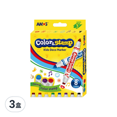 AMOS 阿摩司 印章彩色筆 兒童裝飾彩色筆 適用年齡三歲以上, 8色, 3盒