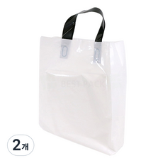 베스트팩 PE 화이트 루프 손잡이 쇼핑백 중 가로 30cm x 폭 8cm x 세로 38cm 100p, 백색원단 검정끈, 2개