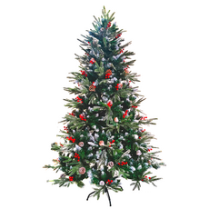 摩達客 PE + PVC 尖頭混合葉雙球果刷雪聖誕樹 裸樹 不含飾品不含燈, 綠色