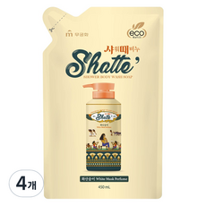샤워때비누 바디워시 화산송이 리필, 4개, 450ml