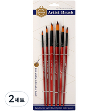 시토닉 수채화 아크릴 뾰족붓 세트 레드, 2세트, 6종