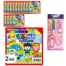 JONG IE NARA 1000雙面色紙 15入+Gukuyo SAXA飛蓋剪刀 粉色組, 2套, 24 種顏色