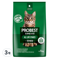 프로베스트 고양이 그린 전연령 기능성 사료, 헤어볼+장건강, 5kg, 3개