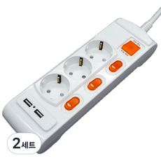 거성산업 개별스위치 3구 USB 멀티탭 + 안전커버 랜덤발송 2p, 3.5m, 혼합색상, 2세트