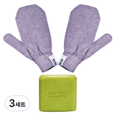 Milino韓國製造搓澡手套 左右手通用 2入 + 積雪草去角質皂組, 3組, 1組, 2