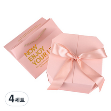 이홈베이킹 팔각형 선물 상자 쇼핑백 세트, 핑크, 4세트
