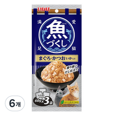 이나바 고양이 생선 가득 파우치 참치&가다랑어&오징어 간식 TCR-175, 180g, 6개, 혼합맛(참치/가다랑어/오징어)